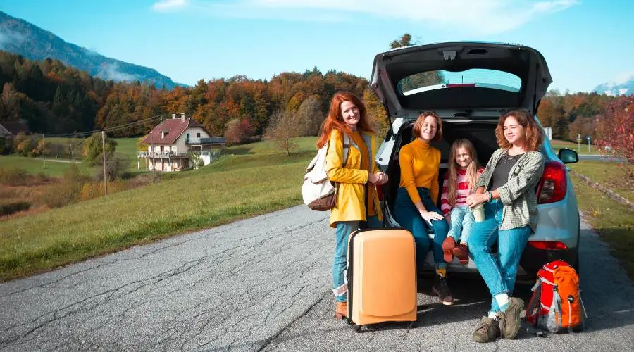 Family road trip in scenic countryside